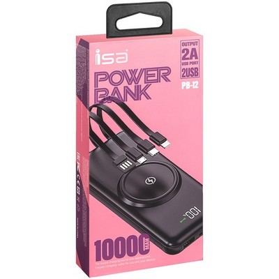 Внешний аккумулятор ISA PB-12 с функцией беспроводной зарядки 10000mAh, черный - фото 15847