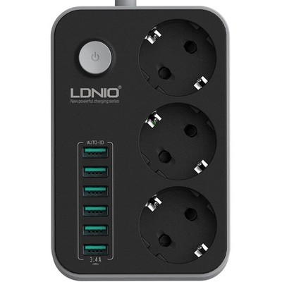 Сетевой фильтр LDNIO SE3631 6USB, Black - фото 17211