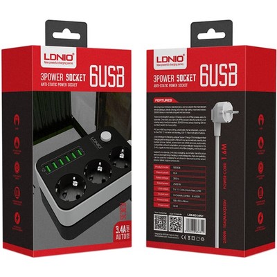 Сетевой фильтр LDNIO SE3631 6USB, Black - фото 17214