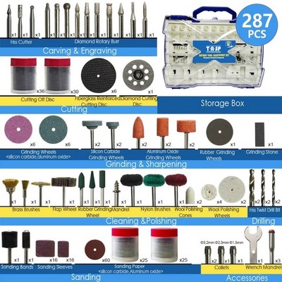 Набор насадок для гравера Dremel 287 шт, для шлифования, полировки, резки, гравировки, сверления, TASP - фото 20474