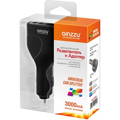 Разветвитель Ginzzu GA-4715UB, АЗУ 5В/3.0А, 2xUSB + розетка - фото 7546